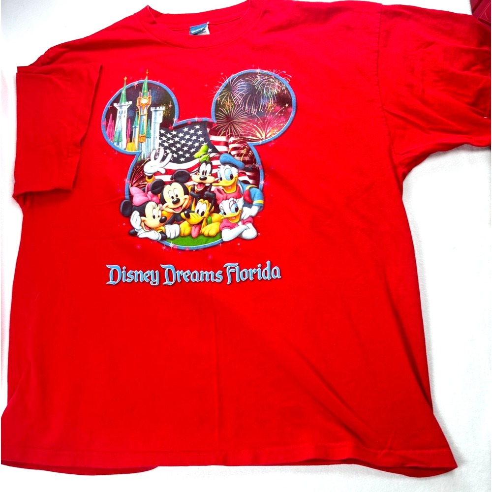 Vintage Disney Dreams Florida Shirt XL Red Mickey Mouse Minnie Donald Duck Goofy